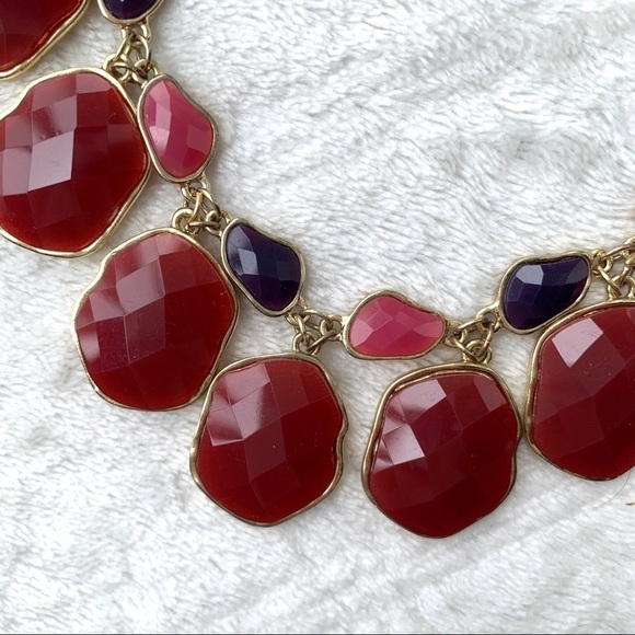 Boutique Fall Maroon Colored Sparkle Accent Statement Necklace Gold Tone - Picture 11 of 11